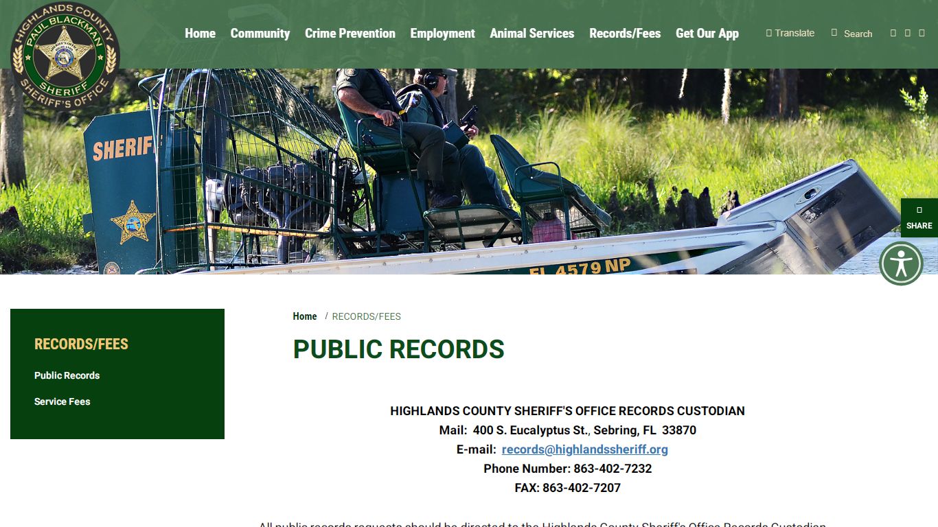 Public Records - Welcome to Highlands County Sheriff s Office