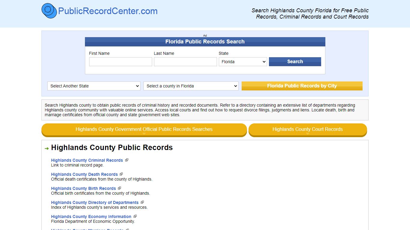 Highlands County Florida Free Public Records - Court ...